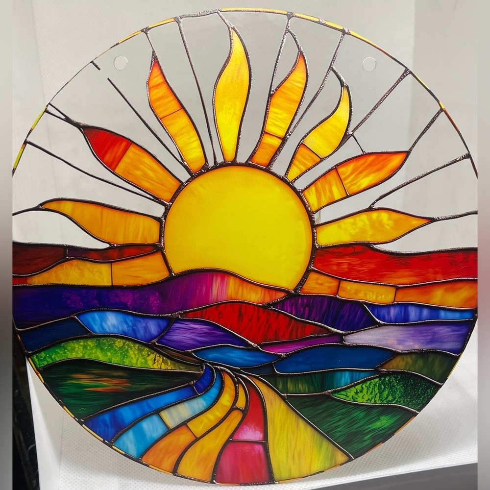 Suncatcher Acrylic Colourful Sunset Rainbow Decorative  Faux Stained Glass